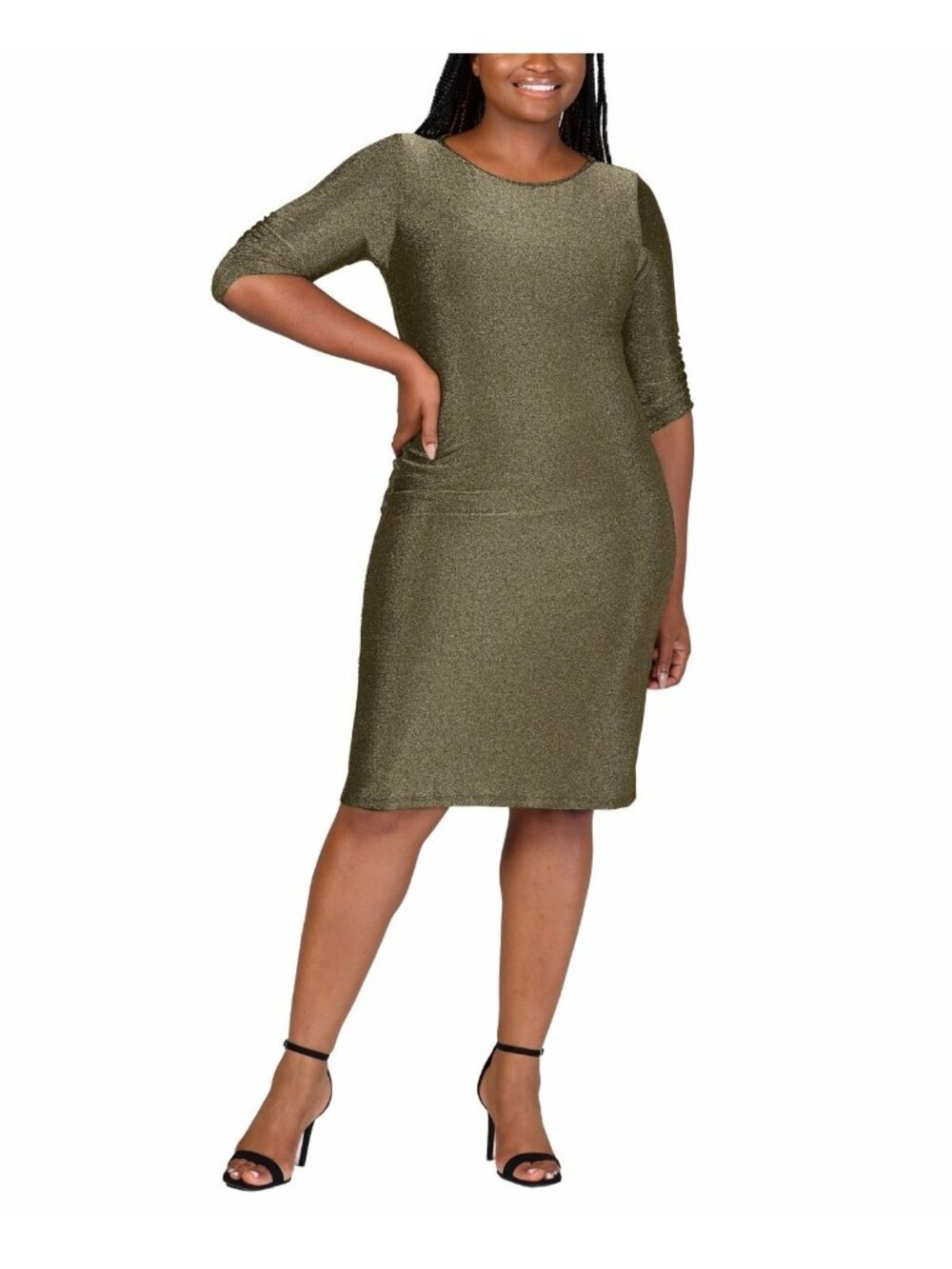 24seven Comfort Apparel Mini Party Dress Elbow Gold Black Plus Size 2X $99